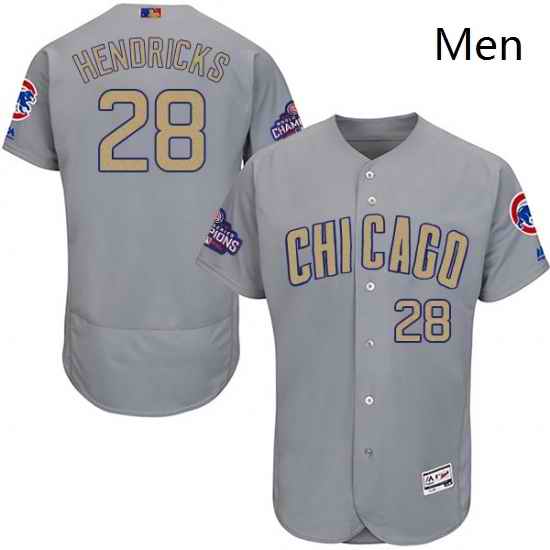 Mens Majestic Chicago Cubs 28 Kyle Hendricks Gray 2017 Gold Champion Flexbase Authentic Collection MLB Jersey